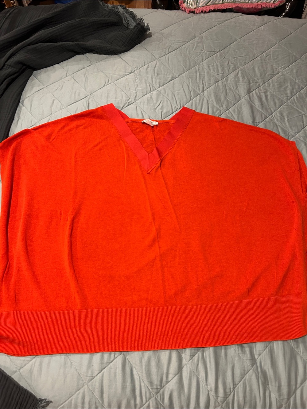 Joan Vass Orange Boxy V-Neck Sweater